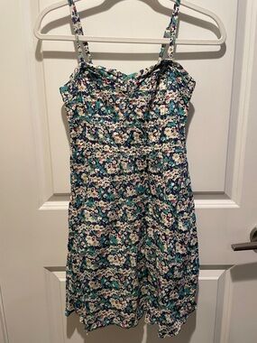 American Eagle Outfitters Teal Floral Spaghetti-Strap Mini Dress